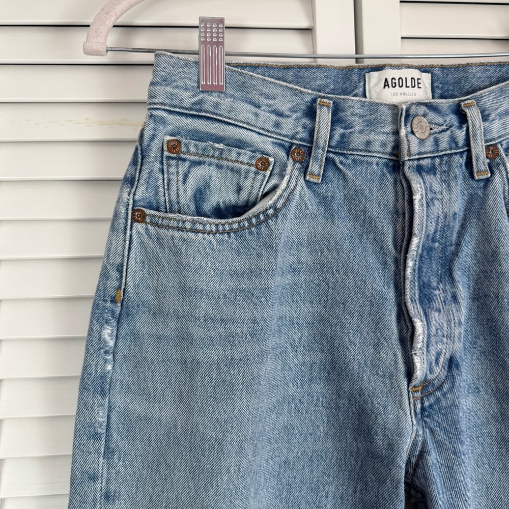 AGOLDE Lana Straight Leg Ankle Raw Hem Blue Jean Distressed Edges Size 25 - Picture 6 of 12